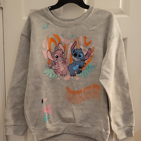 Disney Gray Sweatshirt with Stitch and Angel - Picture 1 of 3